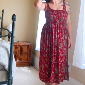 Red polyester with flower pattern dress